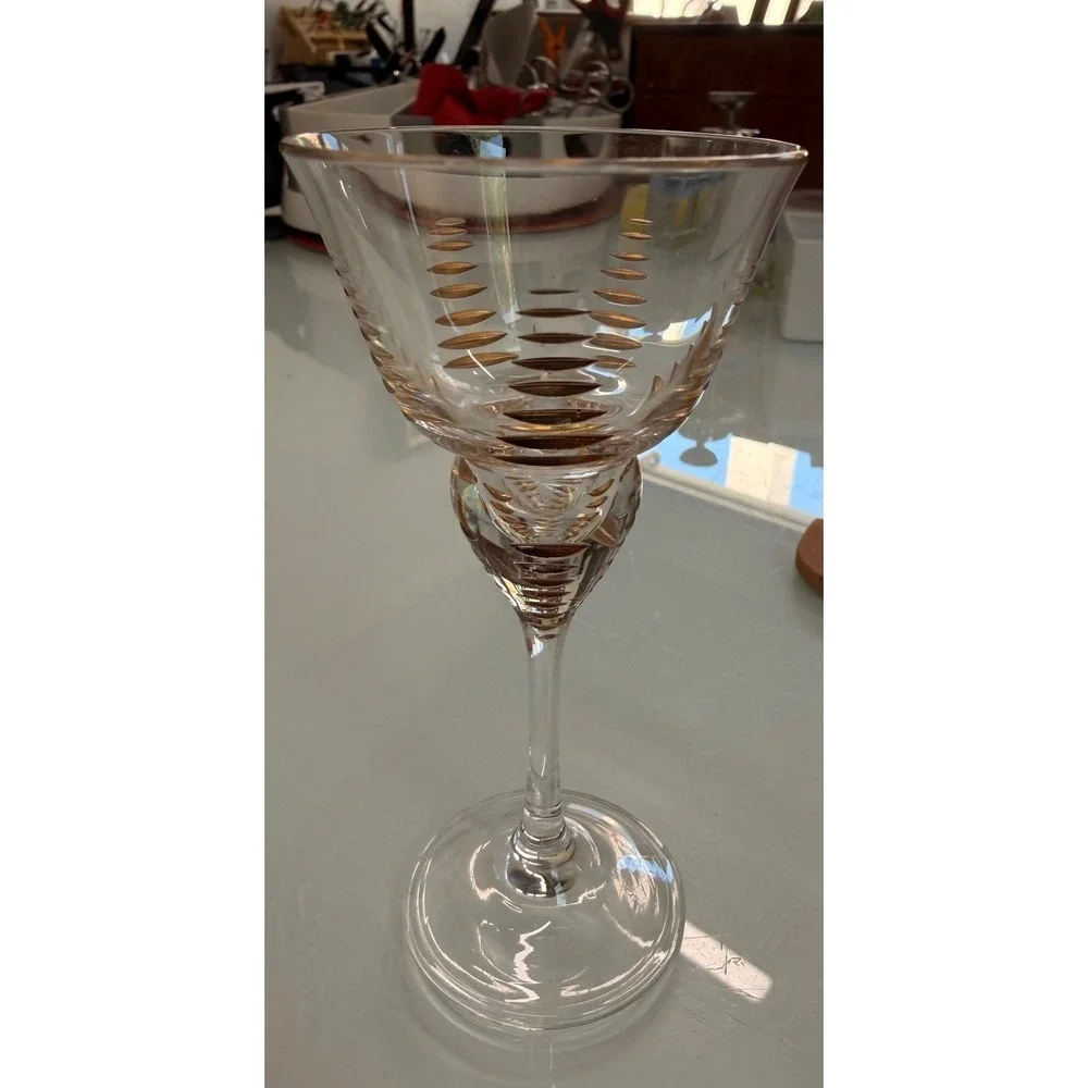 Vintage Gold Decorated Cordial Glasses Set of 12 Optic Spiral Stem‎ Cocktail Bar
